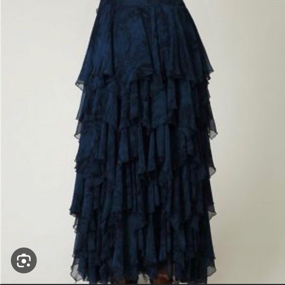 Free People Summer Layers Tiered Maxi Skirt Navy - size 6 long ruffle